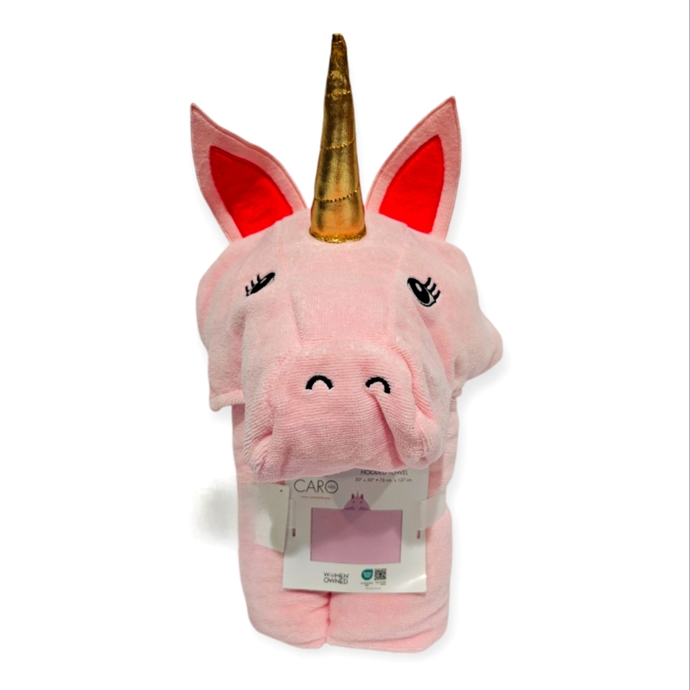 Caro Kids UNICORN Cotton Hooded Towel PINK NEW